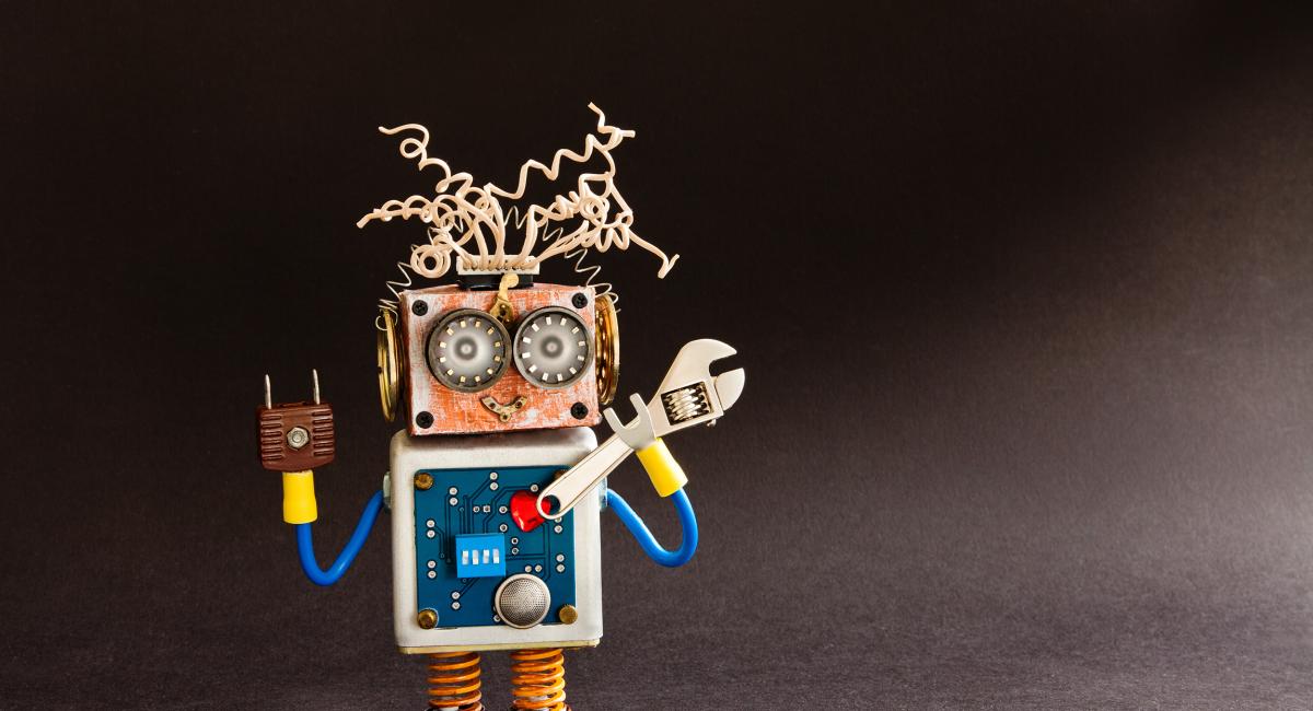 A robot analyzing data on a digital interface, representing AI-powered data analysis and integration in business workflows